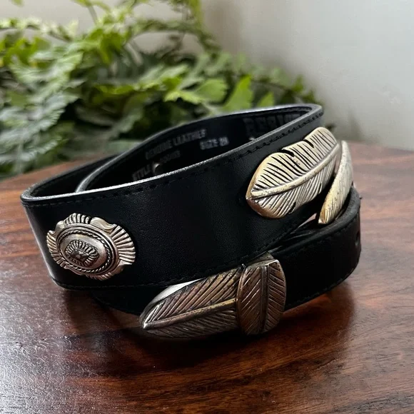 Resistol vintage genuine leather belt with silver feather accent. - Picture 2 of 5